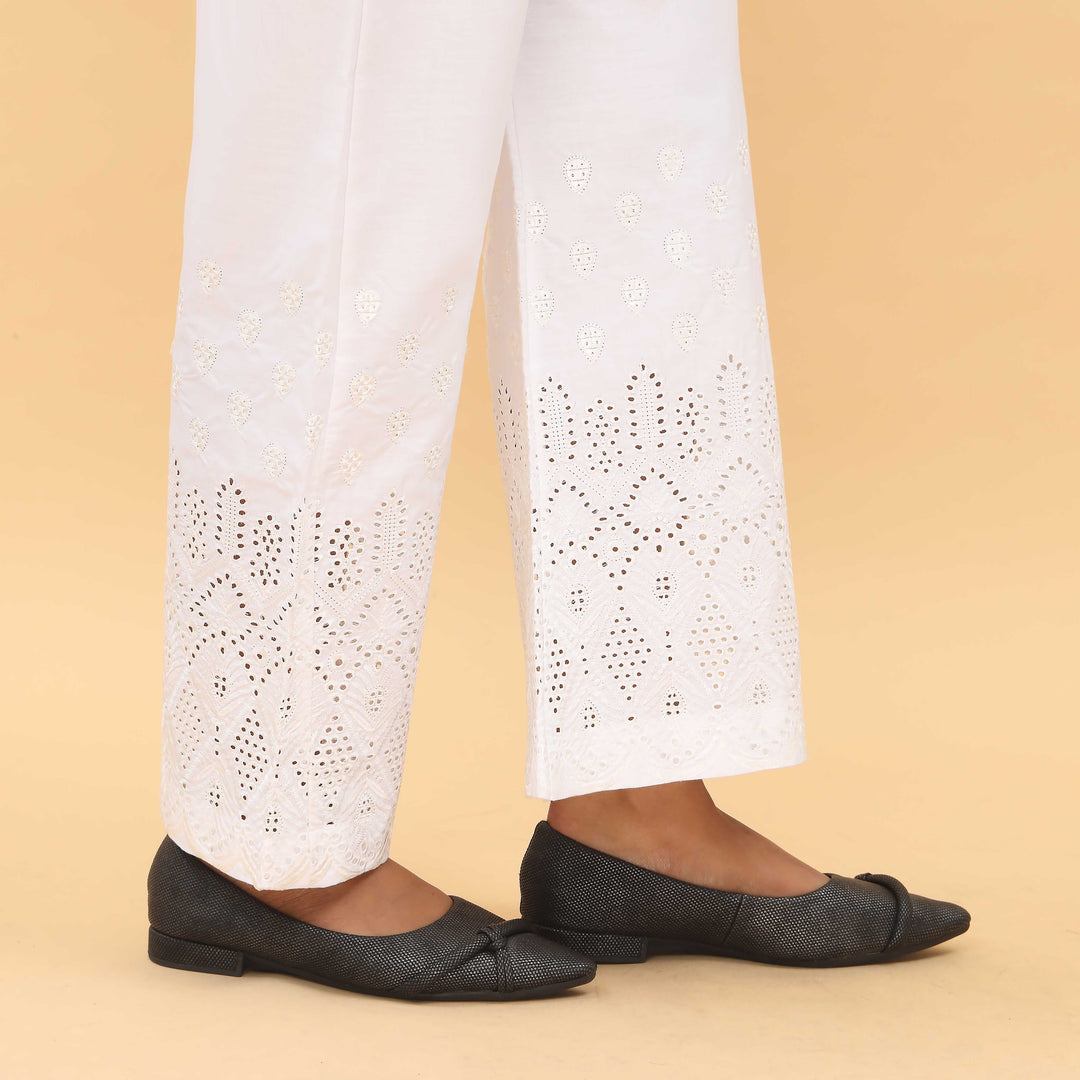 White Straight Fit Embellished Trouser PL4057