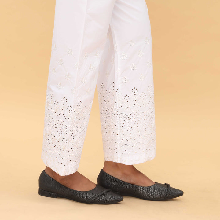 White Straight Fit Embellished Trouser PL4060
