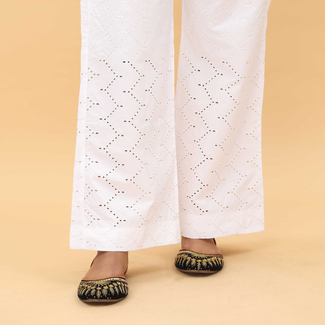 White Straight Fit Embellished Trouser PL4063