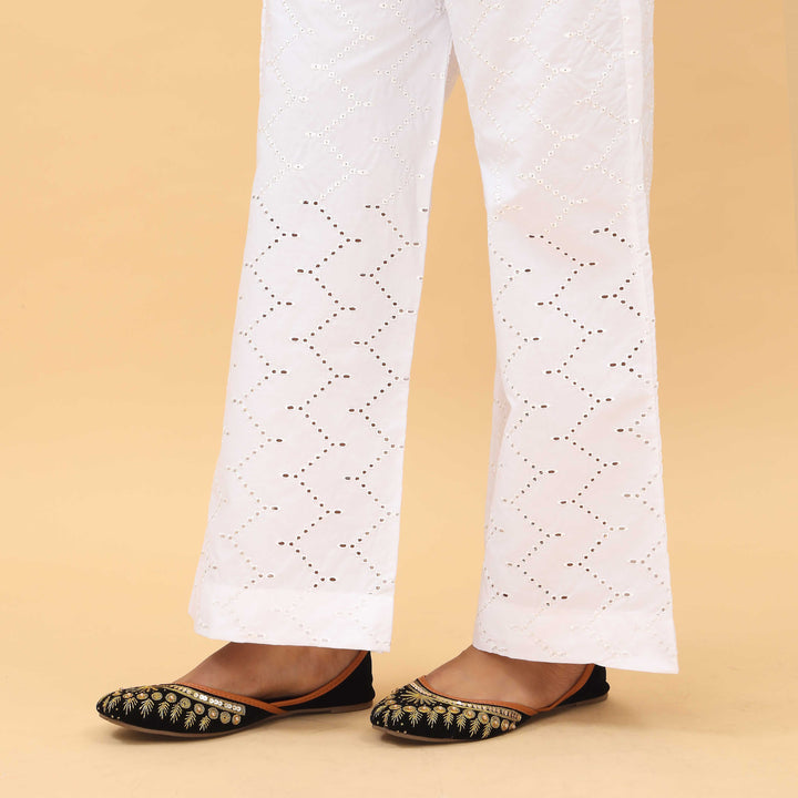 White Straight Fit Embellished Trouser PL4063