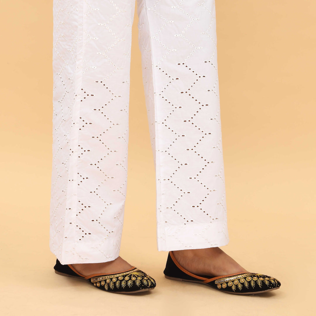 White Straight Fit Embellished Trouser PL4063