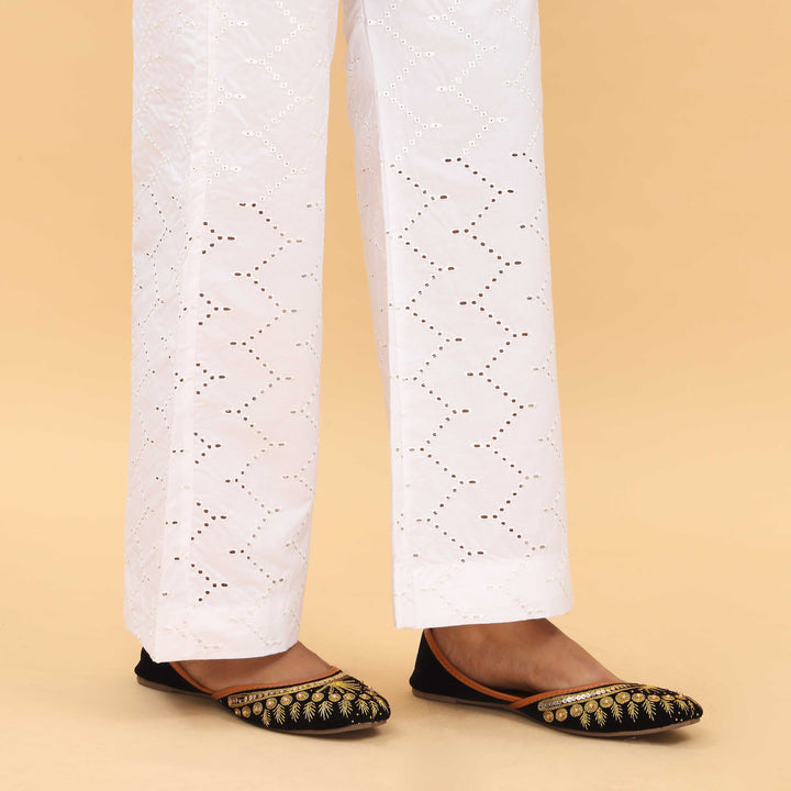 White Straight Fit Embellished Trouser PL4063