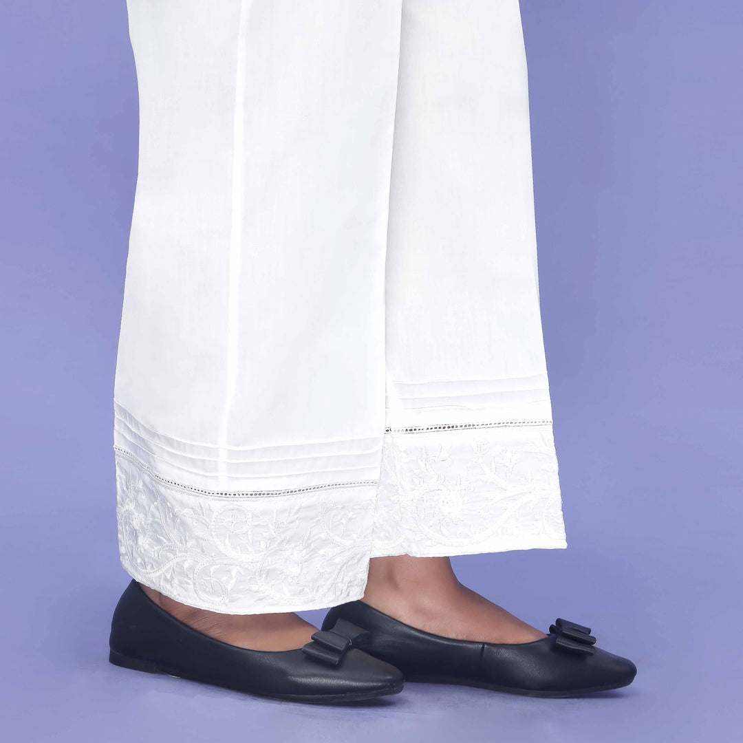 White Striaght Fit Cambric Trouser PL4075