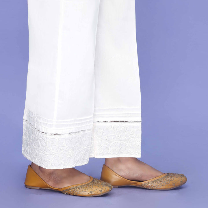 Cream Striaght Fit Cambric Trouser PL4076