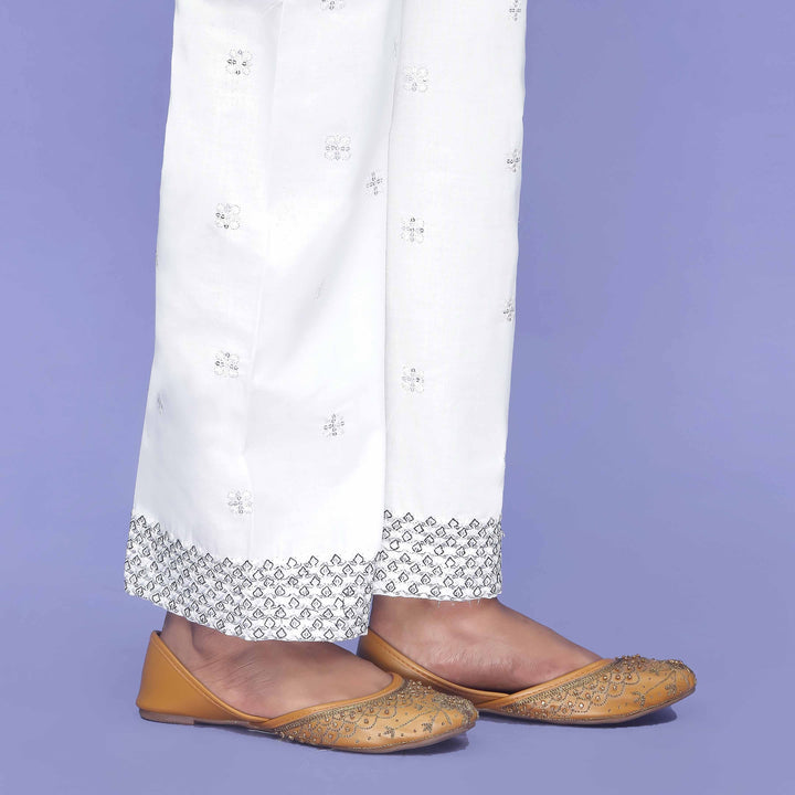 White Striaght Fit Cambric Trouser PL4081