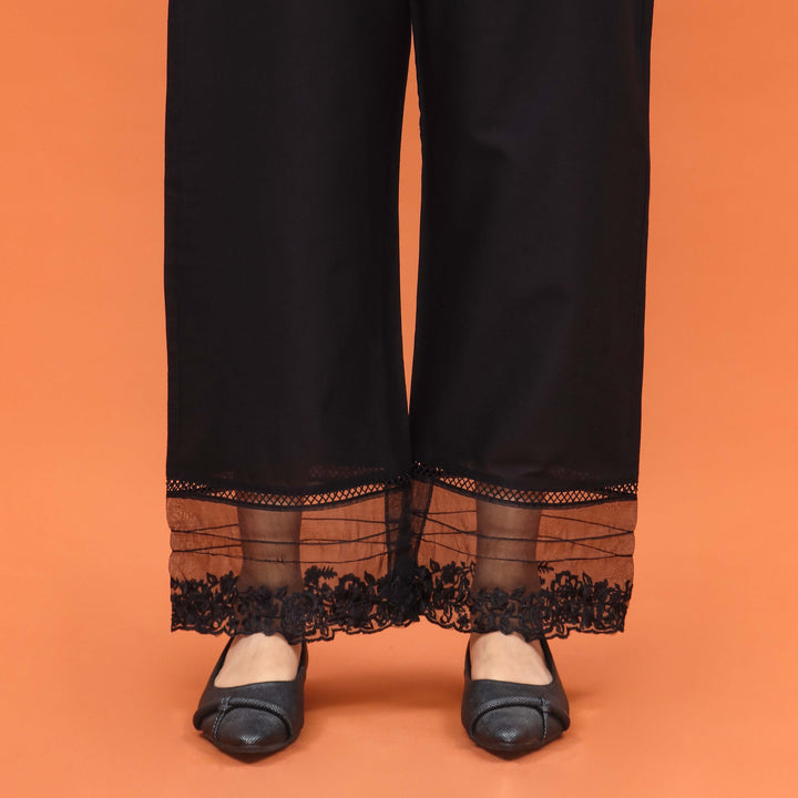 Black Straight Fit Embroidered Trouser PL4084