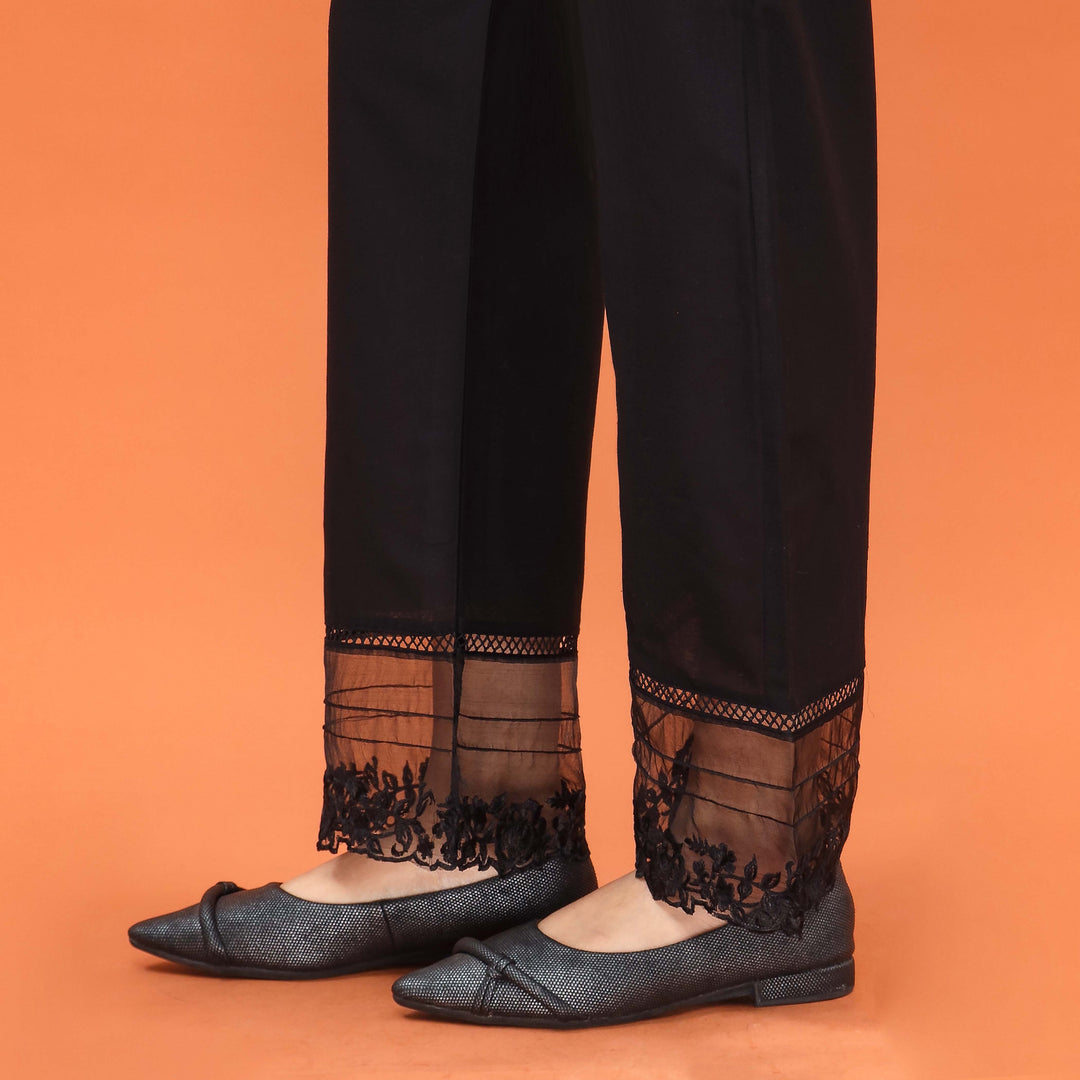 Black Straight Fit Embroidered Trouser PL4084