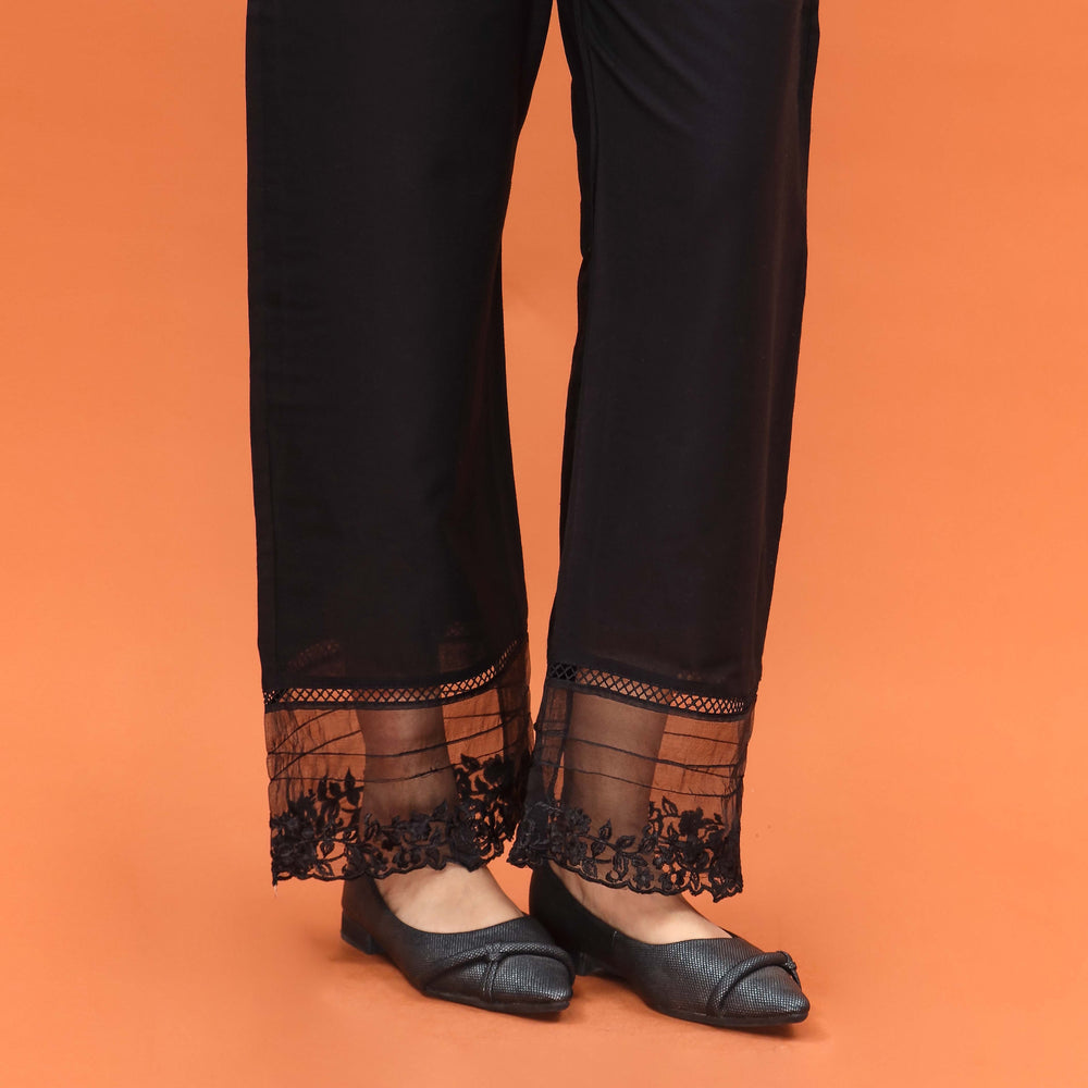 Black Straight Fit Embroidered Trouser PL4084