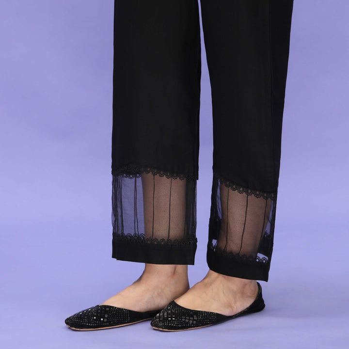 Black Striaght Fit Embellished Cambric Trouser PL4090