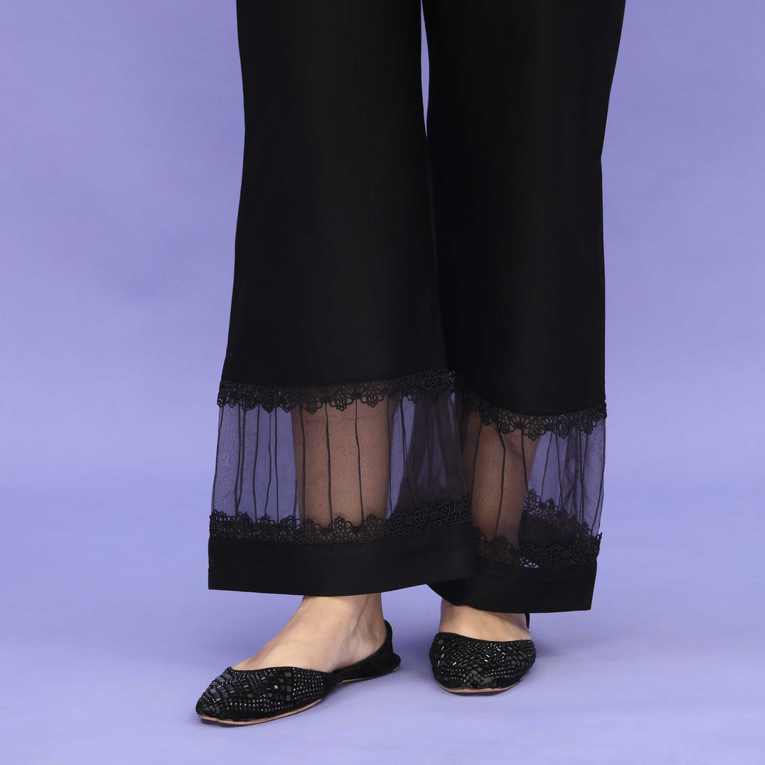 Black Striaght Fit Embellished Cambric Trouser PL4094