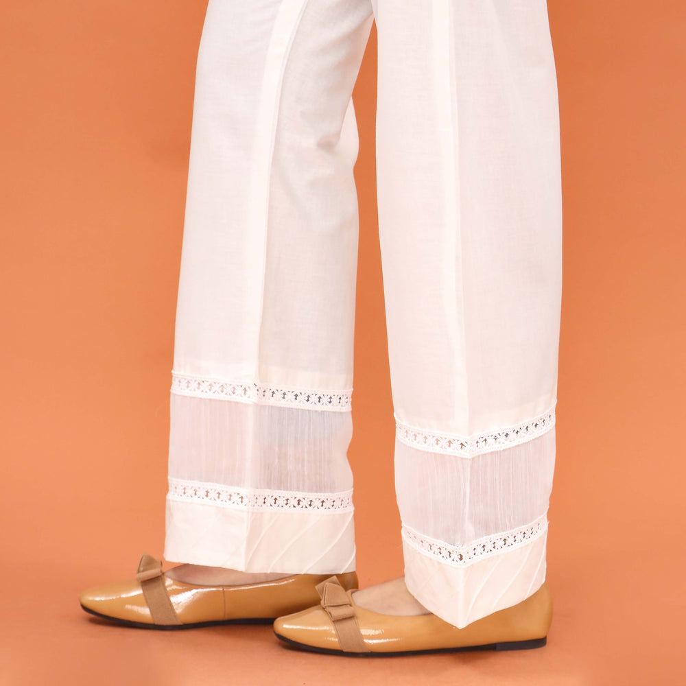 White Straight Fit Embroidered Trouser PL5009