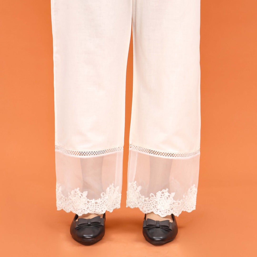 White Straight Fit Embroidered Trouser PL5011