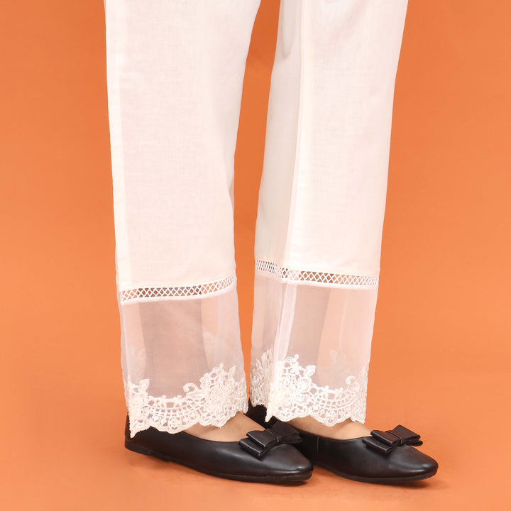 White Straight Fit Embroidered Trouser PL5011