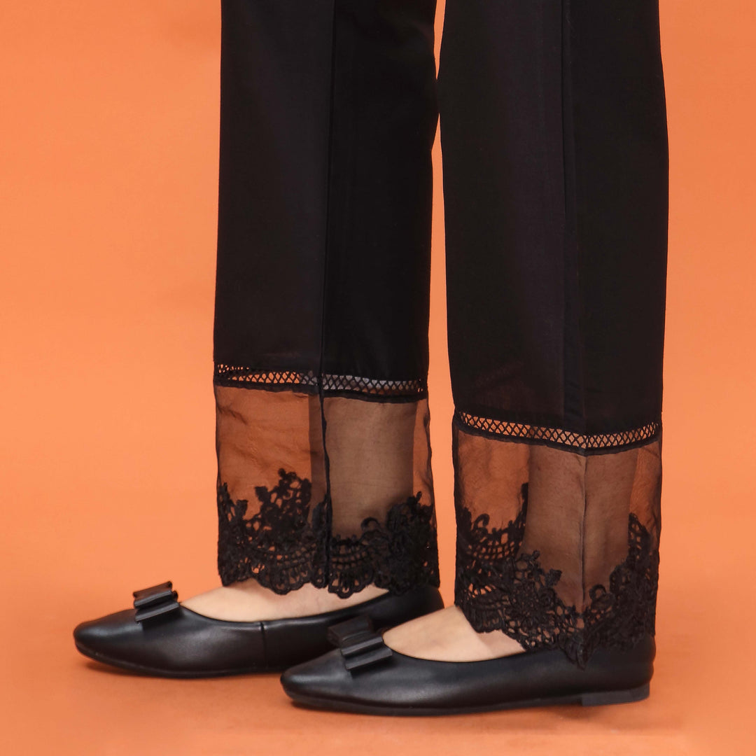 Black Straight Fit Embroidered Trouser PL5012