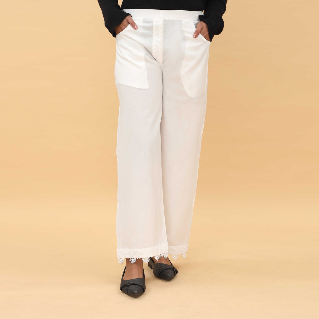 White Straight Fit Embellished Trouser PL5013