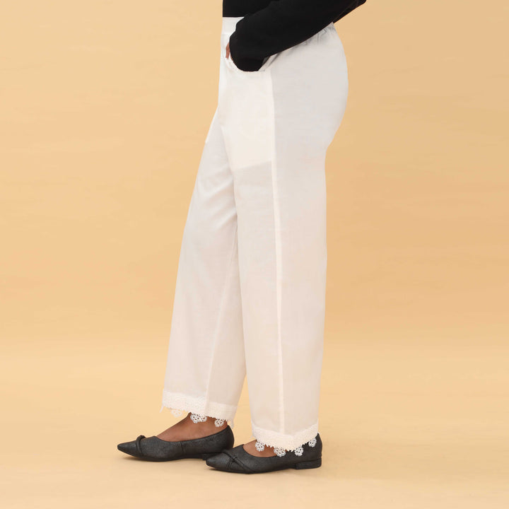White Straight Fit Embellished Trouser PL5013
