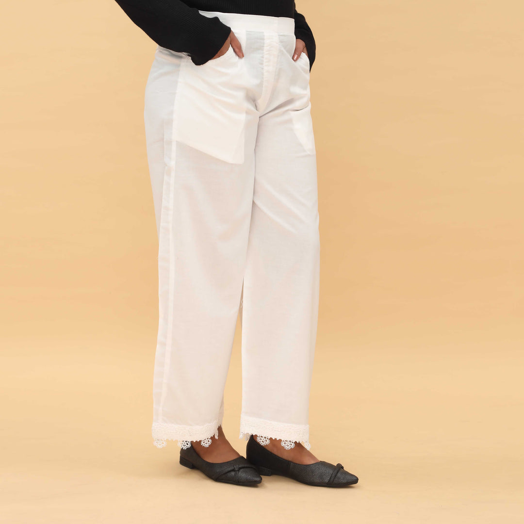 White Straight Fit Embellished Trouser PL5013