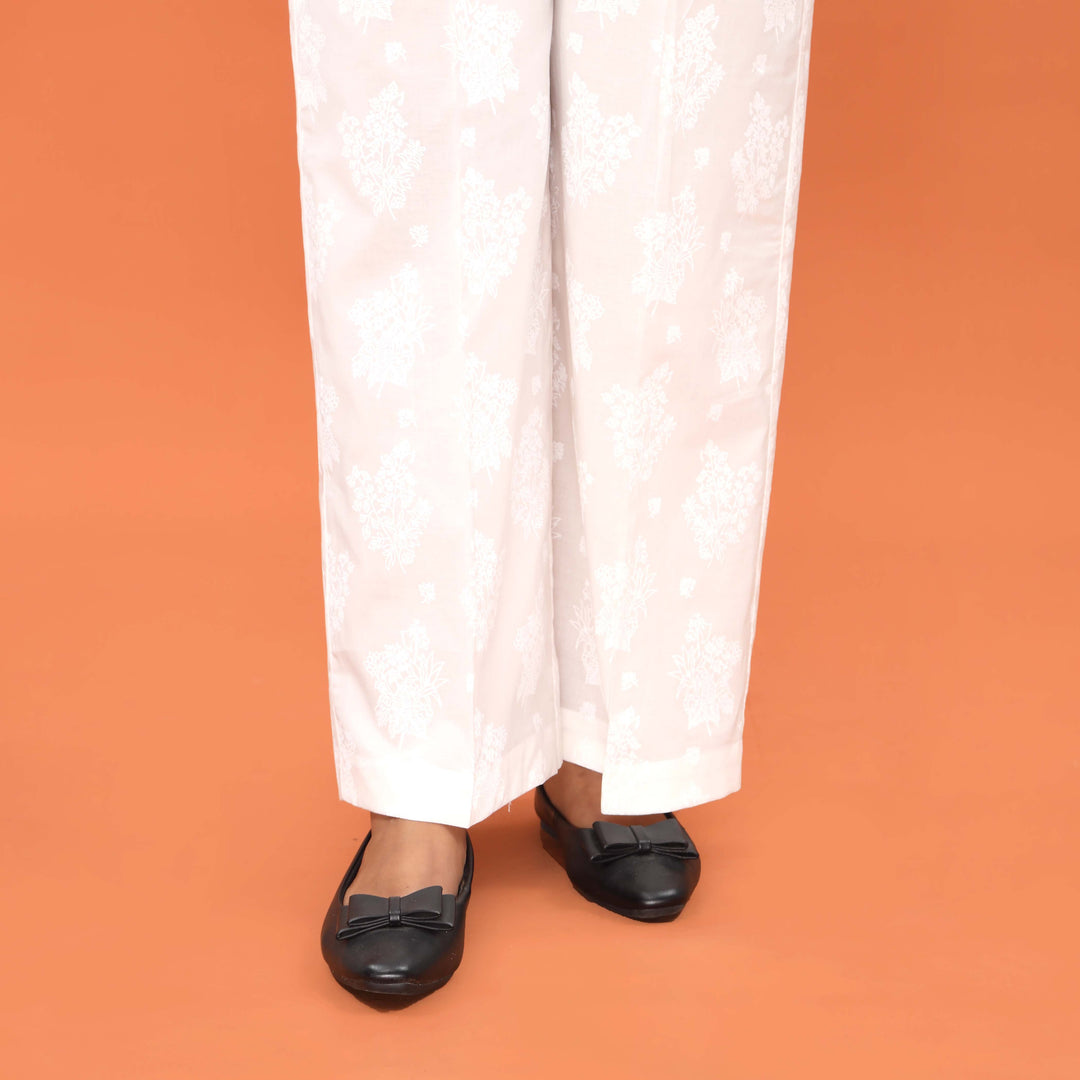 White Straight Fit Printed Trouser PL5017