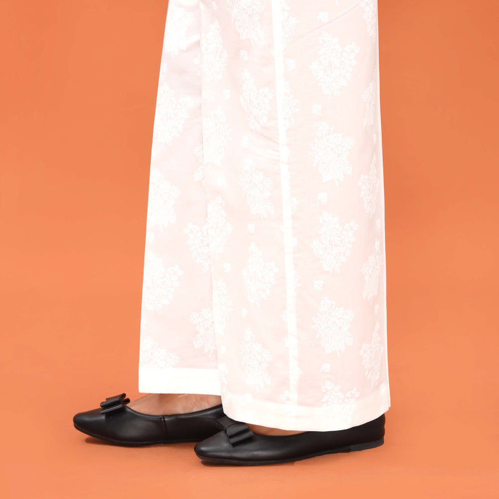 White Straight Fit Printed Trouser PL5017