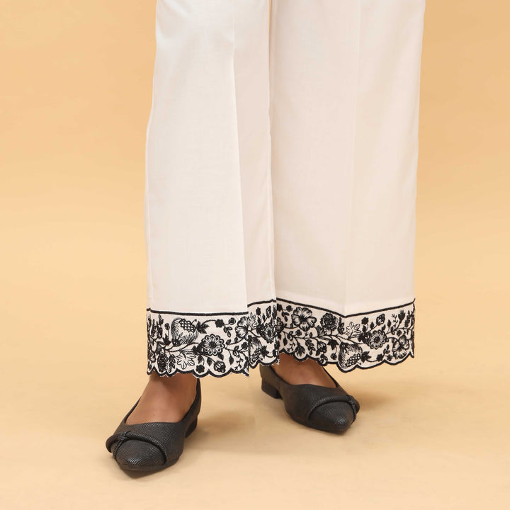 White Straight Fit Embellished Trouser PL5023