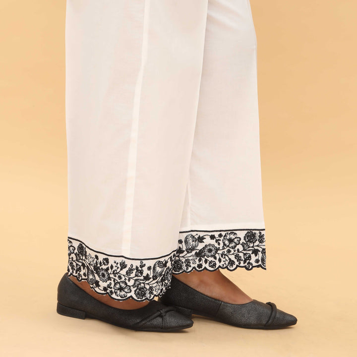 White Straight Fit Embellished Trouser PL5023