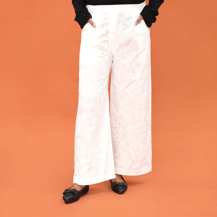 White Straight Fit Printed Trouser PL5025