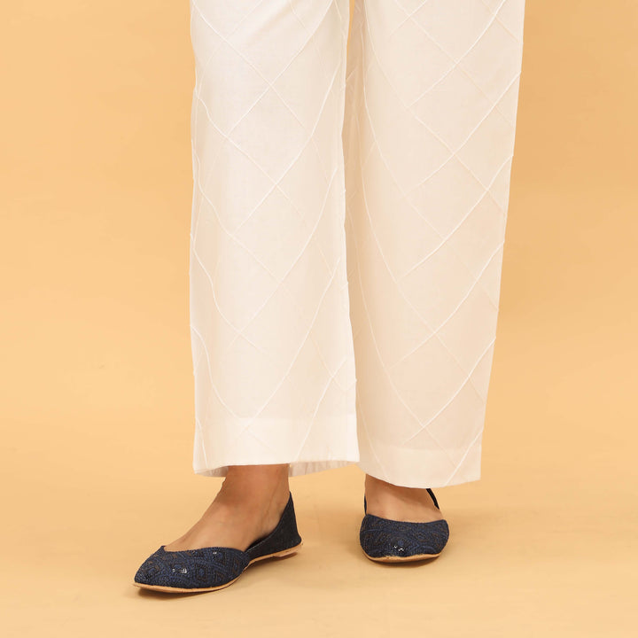 White Straight Fit Embellished Trouser PL5032