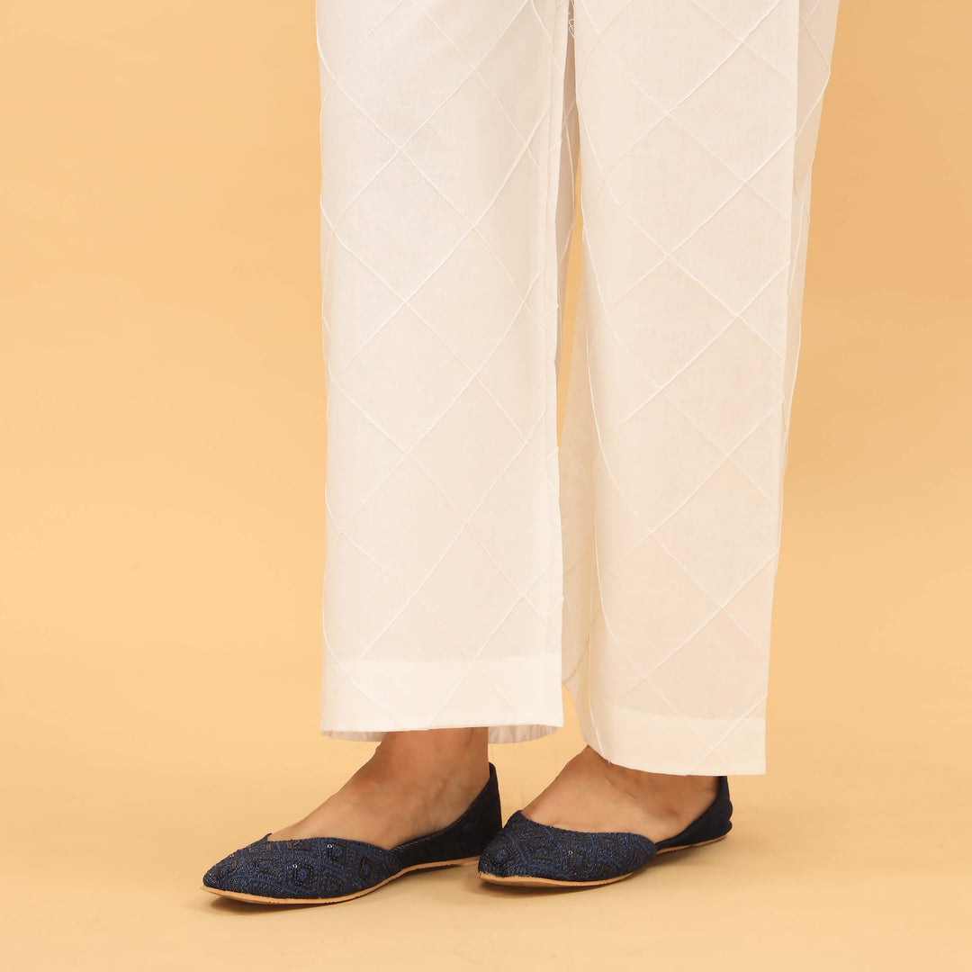 White Straight Fit Embellished Trouser PL5032
