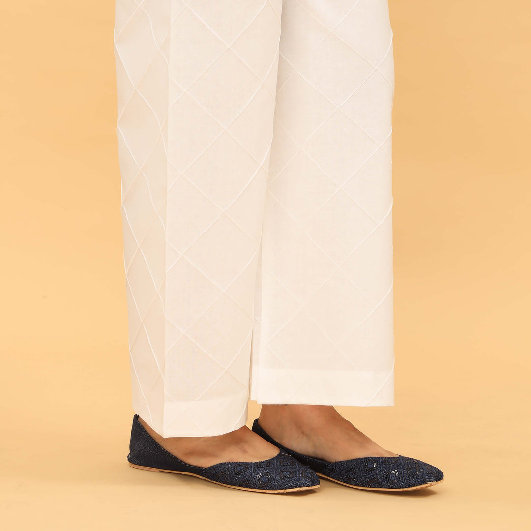 White Straight Fit Embellished Trouser PL5032