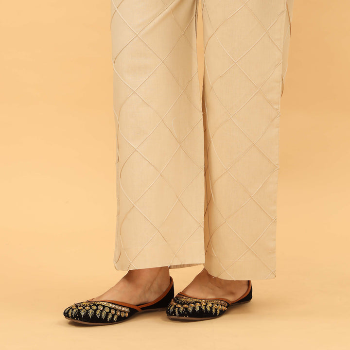 Beige Straight Fit Embellished Trouser PL5033