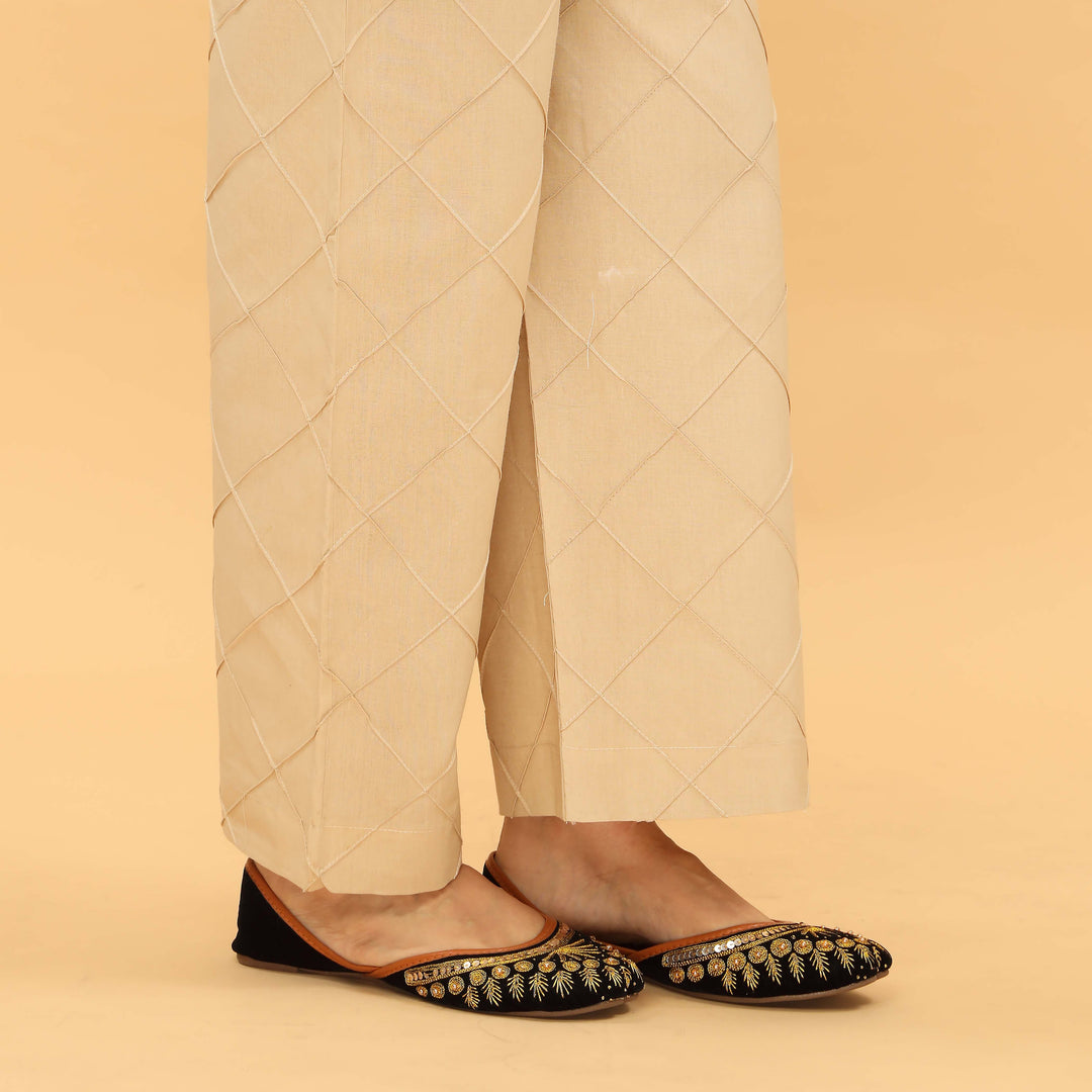 Beige Straight Fit Embellished Trouser PL5033