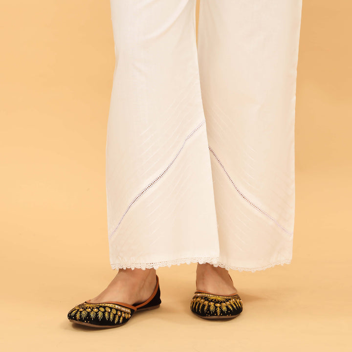 White Straight Fit Embellished Trouser PL5036