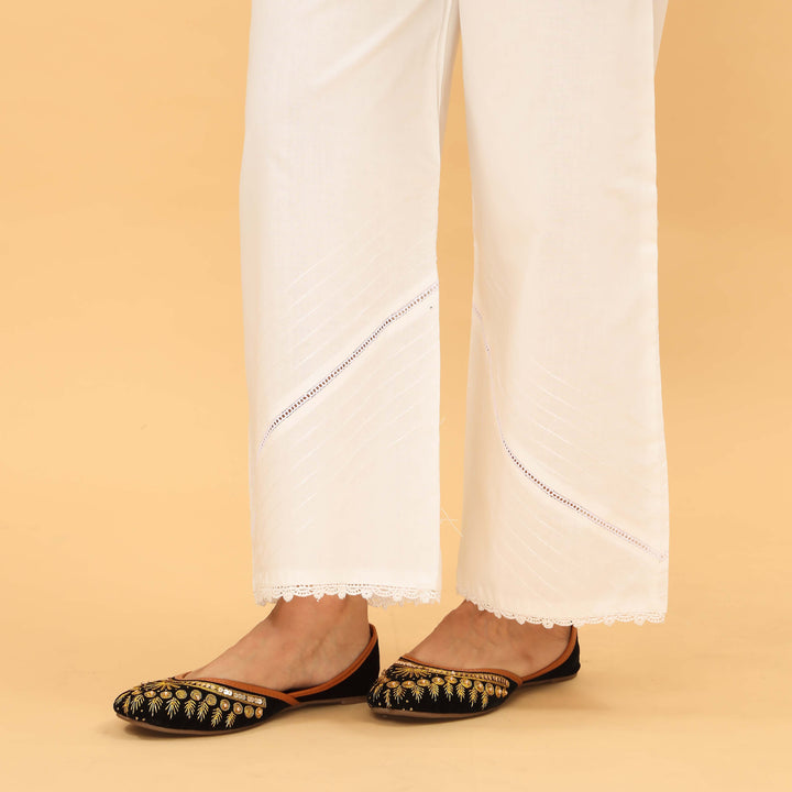 White Straight Fit Embellished Trouser PL5036
