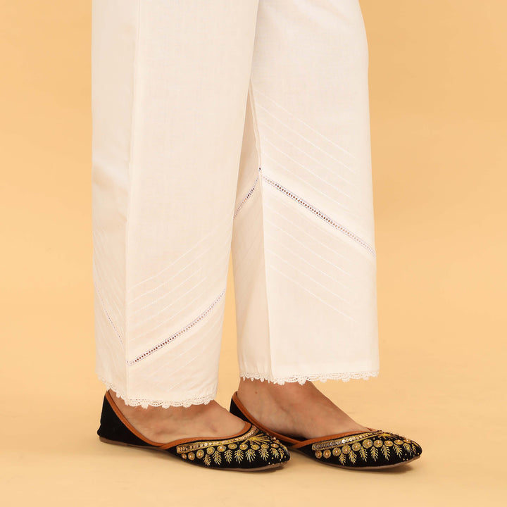White Straight Fit Embellished Trouser PL5036
