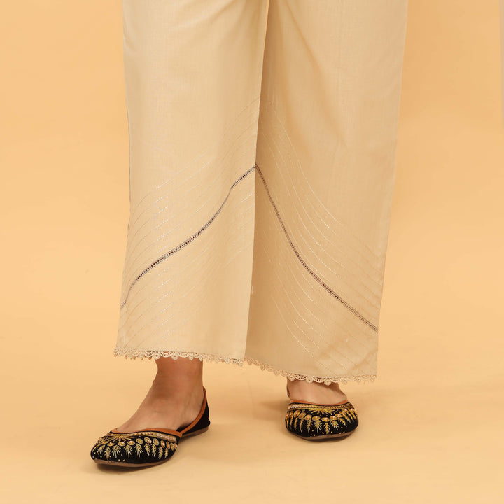 Beige Straight Fit Embellished Trouser PL5037