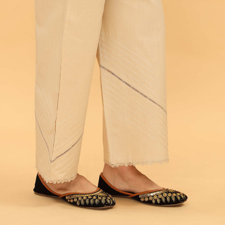 Beige Straight Fit Embellished Trouser PL5037
