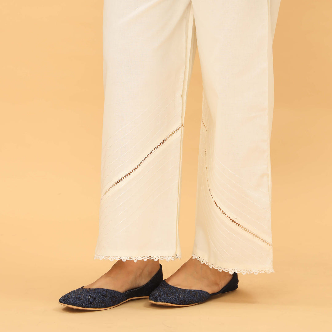 Cream Straight Fit Embellished Trouser PL5038