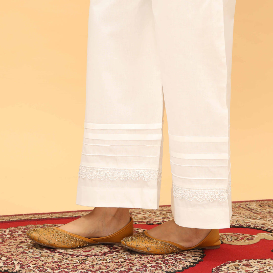White Straight Fit Embellished Trouser PL5048