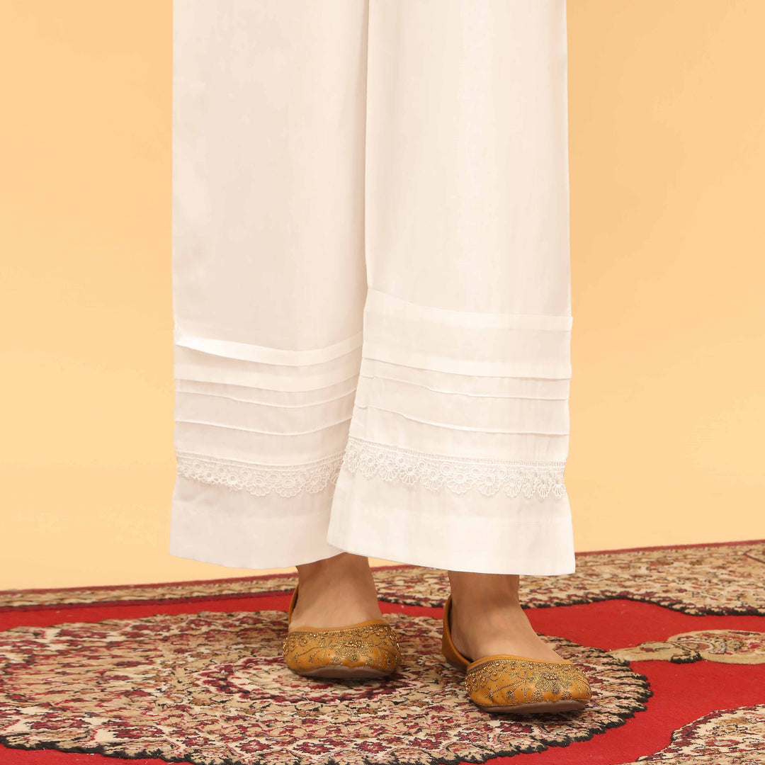 White Straight Fit Embellished Trouser PL5048