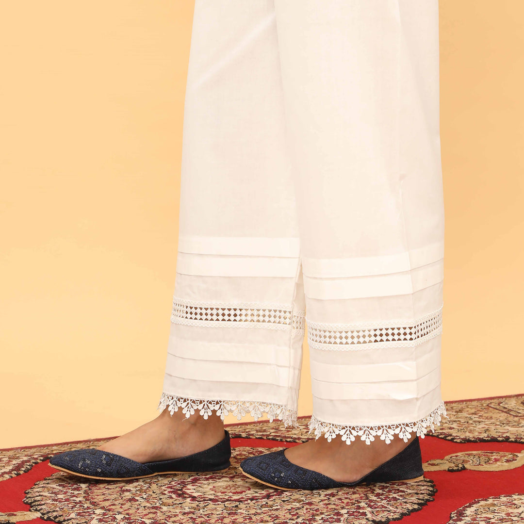 White Straight Fit Embellished Trouser PL5051