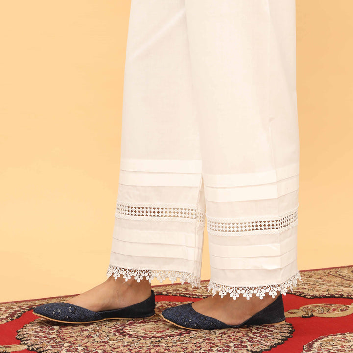White Straight Fit Embellished Trouser PL5051