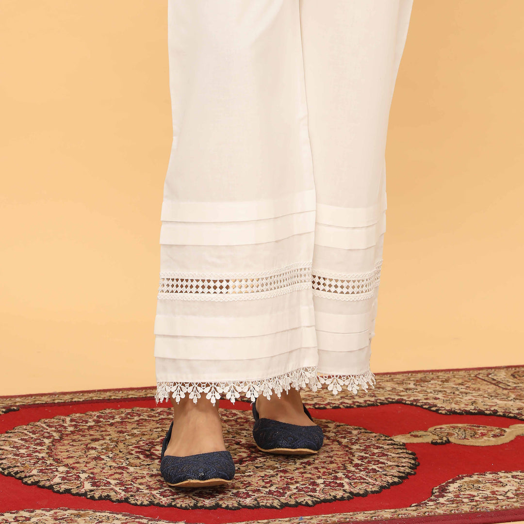 White Straight Fit Embellished Trouser PL5051