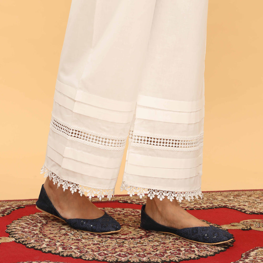 White Straight Fit Embellished Trouser PL5051