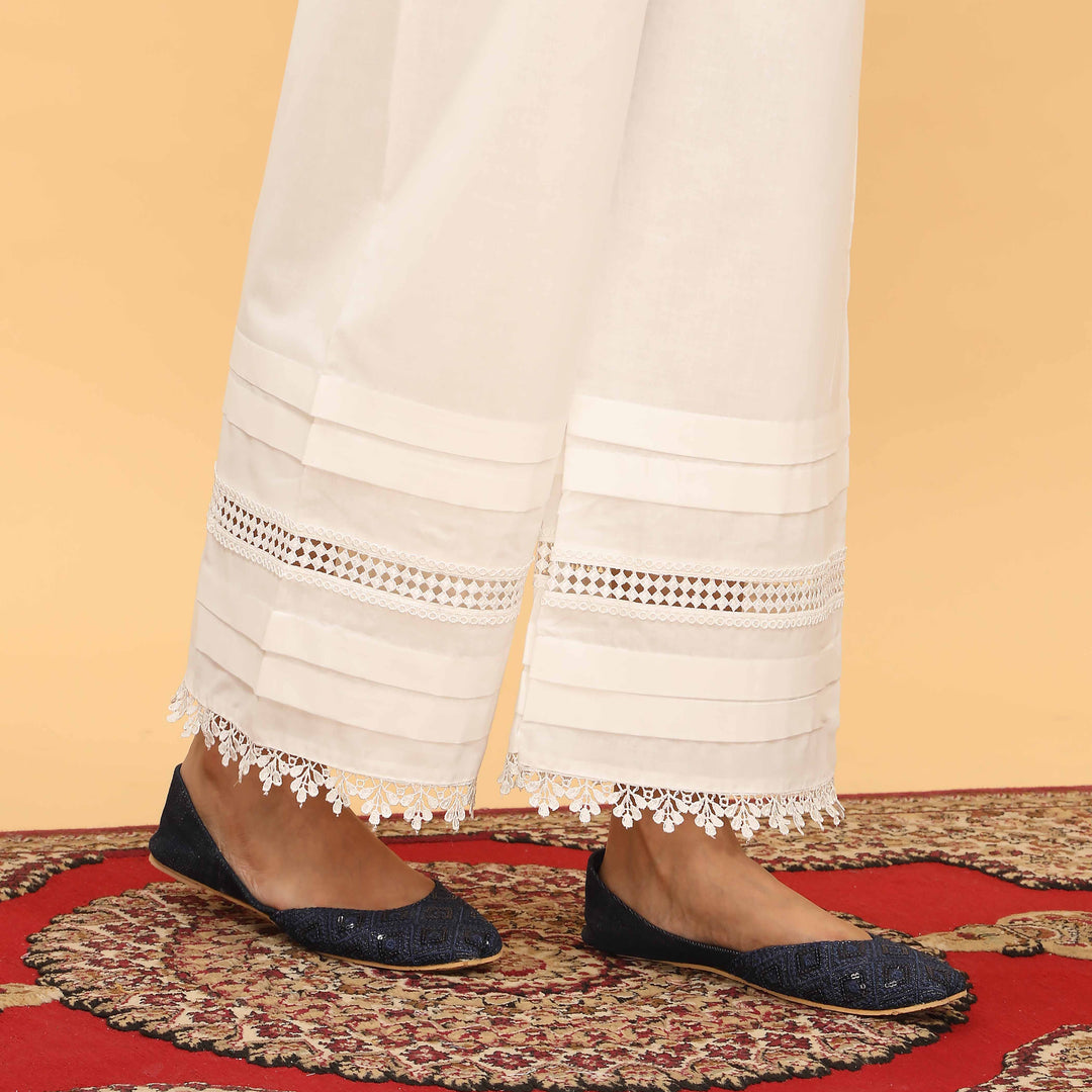 White Straight Fit Embellished Trouser PL5051