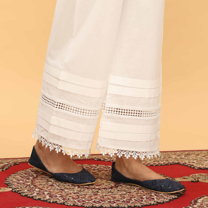 White Straight Fit Embellished Trouser PL5051