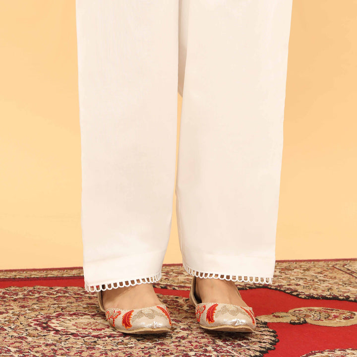 White Straight Fit Embellished Trouser PL5054