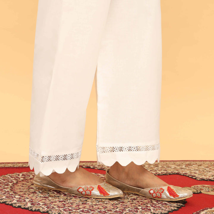White Straight Fit Embellished Trouser PL5057