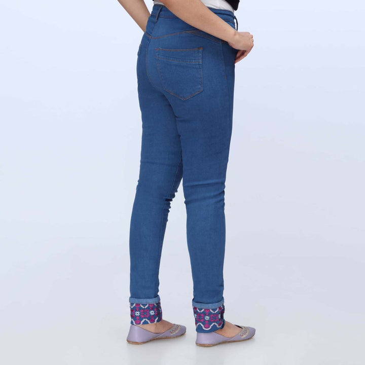 Blue Embroidered Denim Pant PS1543