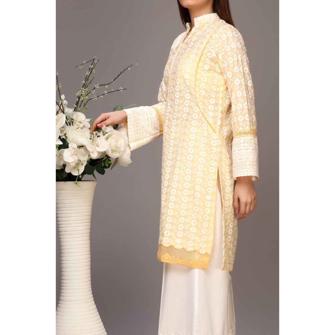 Yellow Color ChikanKari Embellished Shirt PS2125