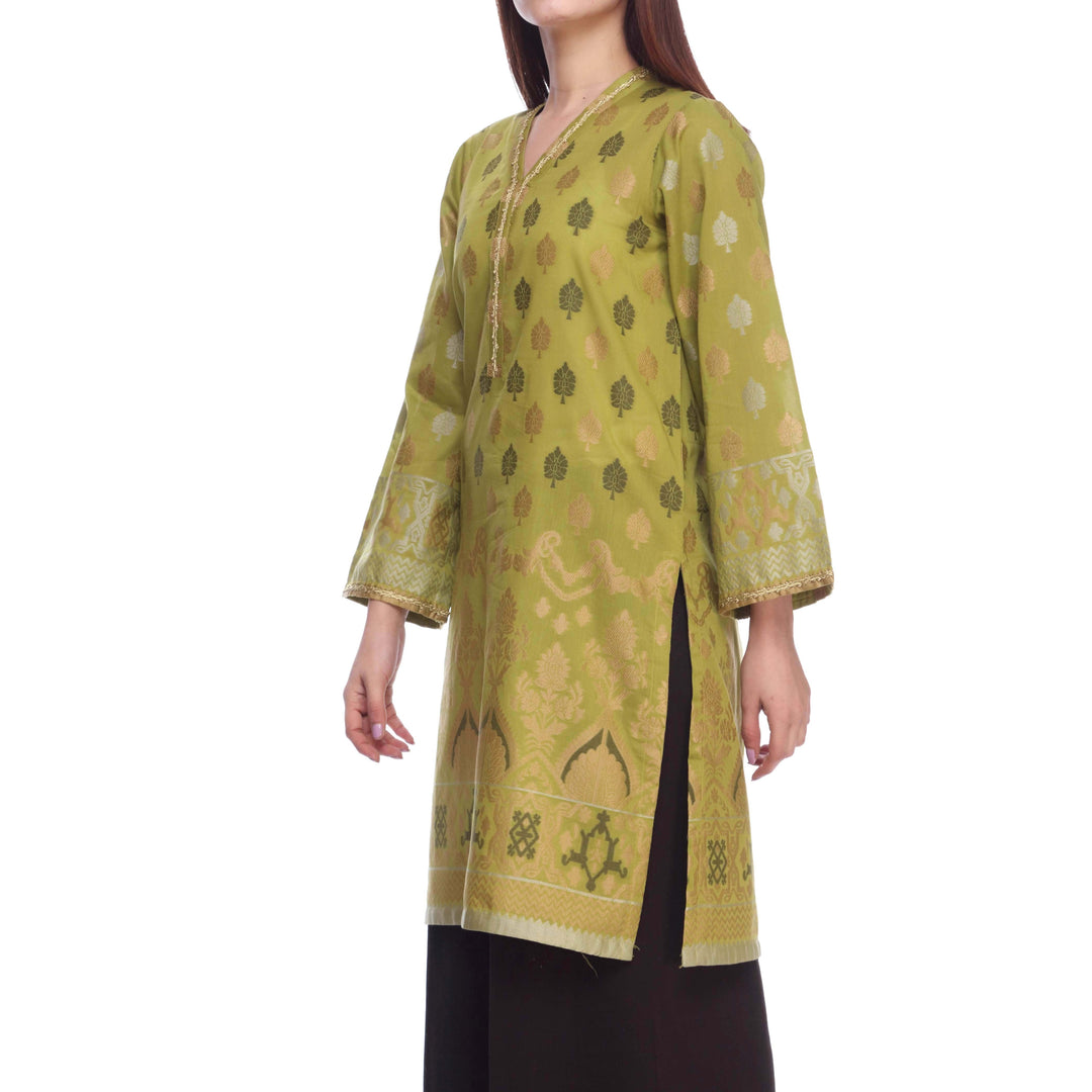 Green Color Jaquard Embellsihed Shirt PS2146